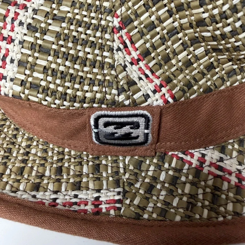Billabong Fedora Hat Mens Brown‎ Woven Paper Straw Plaid Surf Boho Y2K Size L/XL